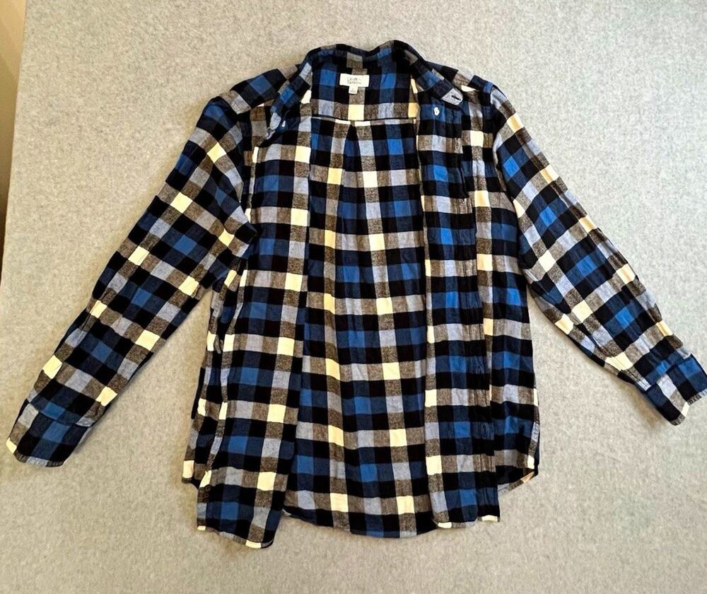 Croft & Barrow Mens L Flannel Plaid Button-Down Lng Sleeve Shirt Blue Black Sz L